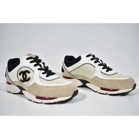 Chanel 22S White Ivory Beige Black CC Logo Tie Flat Runner Trainer Sneaker 42 - Picture 2 of 11